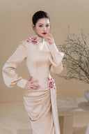 DO LONG • Phu Sac Orchid Embroidered Silk Midi Dress