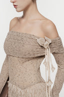 L'ALLÉE • Feathered Off-Shoulder Maxi Dress