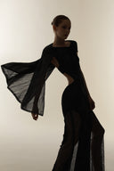 Sage Noir Lace Cape Gown for women, from SORAMAME, The Viet Concept