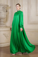 Tunic Emerald Evening Gown – High Neck Bouffant Sleeves Luxury for women, from IHF ATELIER, The Viet Concept