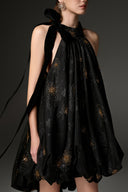 Midnight Rosette Organza Bubble Mini Dress for women, from IHF STUDIO, The Viet Concept