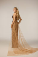 21SIX • Corinne Geometric Embellished Tulle Cape Evening Gown