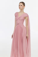 Hazel Blush Pleated Silk Maxi Dress for women, from JOSEPHINE, The Viet Concept 