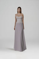 L' SCARLETT • Grey Crystal Floral Embellished Spaghetti-Strap Maxi Dress