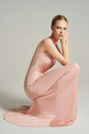 Rosé Crystal Neckline Twisted Drape Jersey Maxi Gown for women, from IHF STUDIO, The Viet Concept 