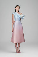 Rawis A-line Asymmetric Neck Taffeta Midi Dress for women, from White Plan, The Viet Concept 
