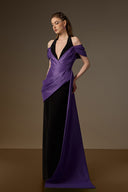 IHF ATELIER • Violet Noir Asymmetric Draped V-Neck Column Gown