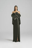 L' SCARLETT • Celeste 3D Crystal Floral Off-Shoulder Maxi Gown