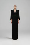 Black V-Neck Crystal Embellished Column Gown with Cape Sleeves for women, from IHF STUDIO, The Viet Concept 