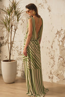XITA • Verdant Élan Striped Chiffon Maxi Dress