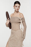 L'ALLÉE • Feathered Off-Shoulder Maxi Dress