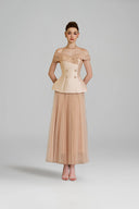 CALISTA • Dorell Off-Shoulder Double-Breasted Taffeta Peplum Top