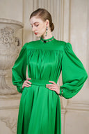 Tunic Emerald Evening Gown – High Neck Bouffant Sleeves Luxury for women, from IHF ATELIER, The Viet Concept