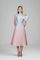 Rawis A-line Asymmetric Neck Taffeta Midi Dress for women, from White Plan, The Viet Concept 