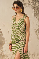 XITA • Verdant Élan Striped Chiffon Maxi Dress
