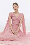 Hazel Blush Pleated Silk Maxi Dress for women, from JOSEPHINE, The Viet Concept 