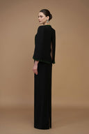 Black V-Neck Crystal Embellished Column Gown with Cape Sleeves for women, from IHF STUDIO, The Viet Concept 