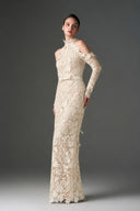 IHF STUDIO • Scarlet Floral Garden Lace Halter Evening Gown