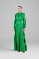 Tunic Emerald Evening Gown – High Neck Bouffant Sleeves Luxury for women, from IHF ATELIER, The Viet Concept