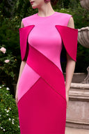 Crystal Embellished Pink Color-Block Column Evening Gown for women, from IHF ATELIER, The Viet Concept