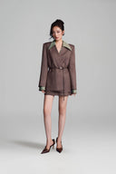 KEIRA TONG • Minimal Fitted Buttonless Woven Khaki Suit Blazer
