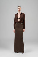 Brown Sylvara Straight Collared Neck Jersey Shirt for women, from Maison Des Copains, The Viet Concept 