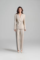 KEIRA TONG • Double-Breasted Flap Padded Shoulder Khaki Blazer