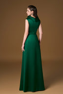 Emerald Green Silk A-Line Gown With Deconstructed Collar Bow Belt for women, from IHF ATELIER, The Viet Concept