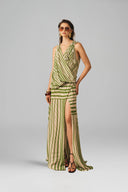 Verdant Élan Striped Chiffon Maxi Dress for women, from XITA, The Viet Concept 