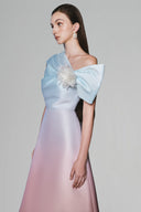 Rawis A-line Asymmetric Neck Taffeta Midi Dress for women, from White Plan, The Viet Concept 