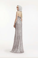 SORAMAME • Ice Grey Otherwise Halter Sequin Hooded Gown