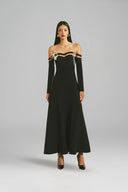 Crystal Bloom Off-Shoulder 3D Floral Midi Cocktail Dress for women, from L'SCARLETT, The Viet Concept