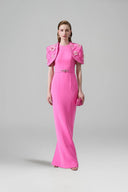 Crystal Floral Column Evening Gown With Crossed Straps Short Cape for women, from IHF ATELIER, The Viet Concept