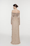 L'ALLÉE • Feathered Off-Shoulder Maxi Dress