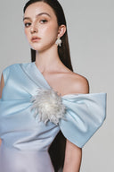 Rawis A-line Asymmetric Neck Taffeta Midi Dress for women, from White Plan, The Viet Concept 