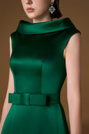 Emerald Green Silk A-Line Gown With Deconstructed Collar Bow Belt for women, from IHF ATELIER, The Viet Concept