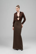 Brown Sylvara Straight Collared Neck Jersey Shirt for women, from Maison Des Copains, The Viet Concept 