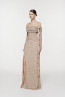 L'ALLÉE • Feathered Off-Shoulder Maxi Dress