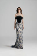 Eilen Crystal Fringe Off-Shoulder Crepe Evening Gown for women, from JOSEPHINE, The Viet Concept
