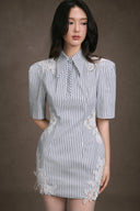 KEIRA TONG • Lace Patch Striped Kate Silk Dress