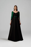 IHF ATELIER • Black Taffeta & Green Satin Silk Draped A-Line Gown