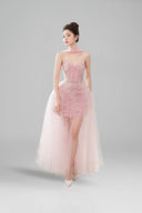LINH PHUNG • Cupid Ombre Floral Mesh Corset Mini Dress with Cape