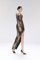 Sublunar Copper Brocade Asymmetrical Dress for women, from SORAMAME, The Viet Concept