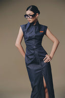 Striped Kate Silk Ruched Shirt Dress for women, from Keira Tong, The Viet Concept