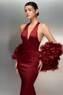 Fatima Crystal-Embellished Silk Taffeta Gown With Feather Cape for women, from 21SIX, The Viet Concept
