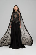 21SIX • Selene Chiffon & Glitter Tulle Embellished Evening Gown