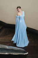 LARMES • Theodora Blue Draped Evening Gown