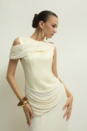 Nimes Dress Draped Brooch Crepe Jersey Gown for women, from JENNY K TRAN, The Viet Concept 