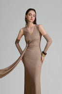 Goldsand Sheath Gathering Maxi Dress for woman, from ARTI, The Viet Concept
