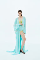 LA VIERGE • Turquesa Trailing Chiffon Duster Coat